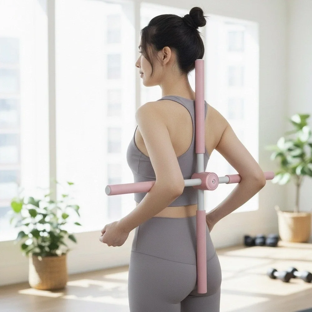 Yoga Sticks Stretching Tool Humpback Corrector Retractable Posture Stick Pink